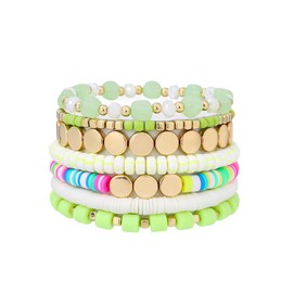 Surfer Heishi Clay Bead Bracelets for Women Bohemian Stackable Gold Beaded Stretch Bracelets Elastic Layering Friendship Bracelets Set Boho Jewelry