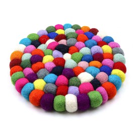 Tiardey Nepal Style Colourful Woolen Round Trivet Heat Resistant Matt for pots and Pans Prevent Kitchen Burns(20cm)