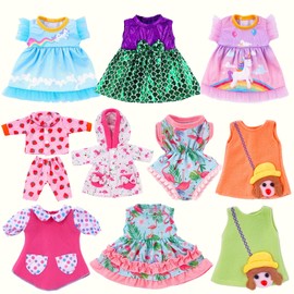 BABESIDE 10 Sets Baby Doll Clothes & Accessories for 8/10/11 Inch Baby Dolls, Includes Cute Jumpsuit & Skirts, 3+ Year Old Girls Gifts, Pretend Play