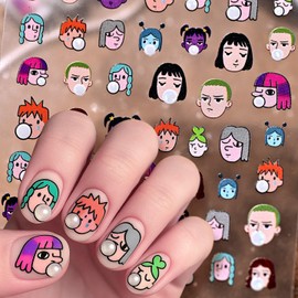 Nail Art Stickers Cartoon Cute Bubble Blowing Girl Manicure Decals Kawaii Funny Style Summer Accessories Self-Adhesive for Women Girls Nail Art Decoration