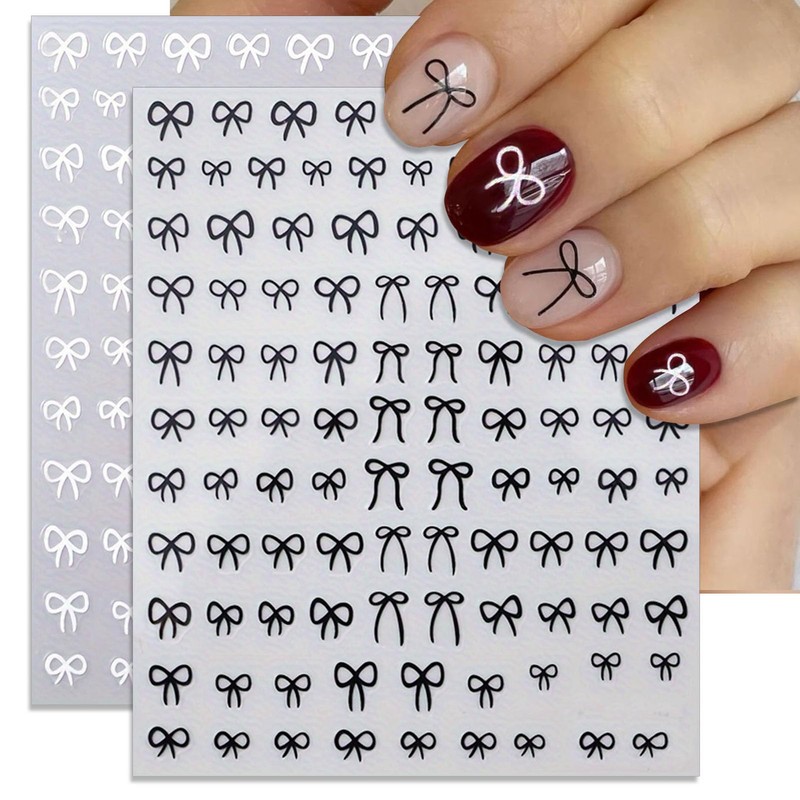 IDDFEVE Bow Nail Art Stickers - White Black Mini Bow