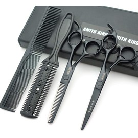 Hair Cutting Scissors Set with Combs Lether Scissors Case,Hair cutting shears Hair Thinning shears For Personal and Professional (5.5 inch, Black)