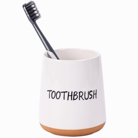 Ceramic Toothbrush Holder,Tooth Brushing Cup for Bathroom Vanity and Countertop, Farmhouse Brushing Holder 3.5 inch, White