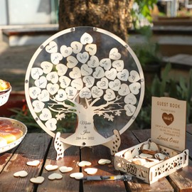 Fonder Mols Wedding Guest Book Alternative with Pen, Rustic Boho Guest Book Wedding Reception, Wooden Guest Book Tree of Life for Memorial Service, Unique Wedding Keepsake Ideas