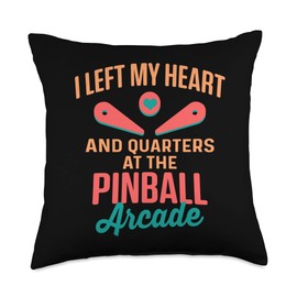 I Left My Heart And Quarters At The Pinball Arcade Retro Vintage Pinball Arcade Game Machine Multiball Throw Pillow, 18x18, Multicolor