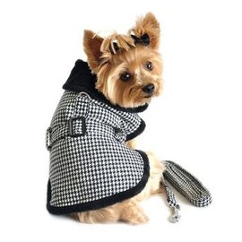 Black and White Classic Houndstooth Dog Harness Coat with Leash (S)