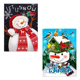 2 pieces Flag 12x18 Double Sided Vertical, Small snowman Welcome Garden Yard House Flags Outdoor House snowflake winter