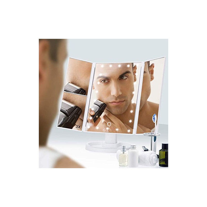 Espejo de Mesa, Espejo de Maquillaje Tríptico con Aumentos 1x,