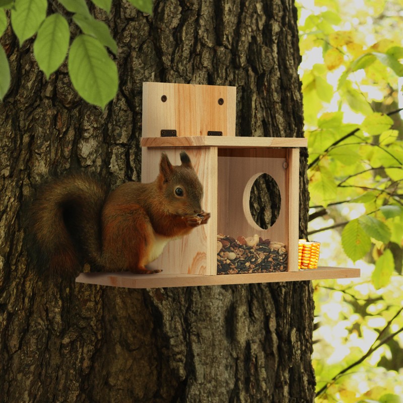 Relaxdays 1 x Wooden Squirrel Feeder Kit 2 Entrance &