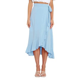 VNDFLAG Falda midi dividida con dobladillo con volantes y cintura alta para mujer, Celeste, L