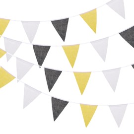 MECCANIXITY 33ft Black Yellow White Pennant Banner, 36 PCS Triangle Flags Fabric Bunting Banner for Birthday Wedding Garden Outdoor Party Decorations