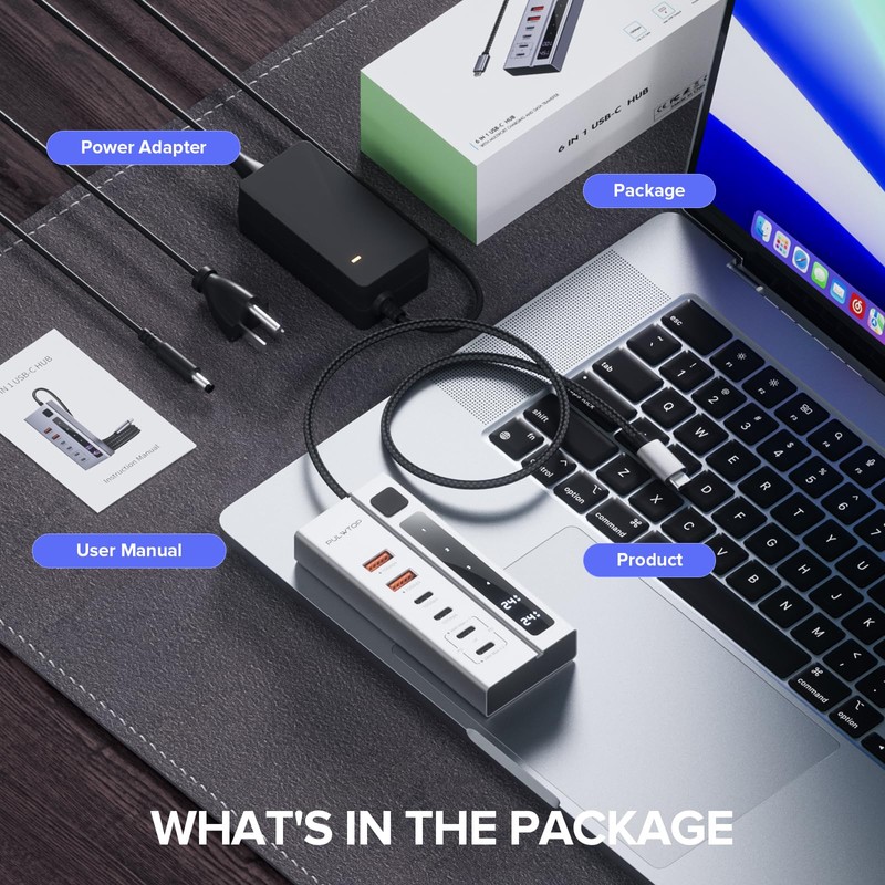 Hub USB C alimentado con alimentación, Hub USB PULWTOP compatible