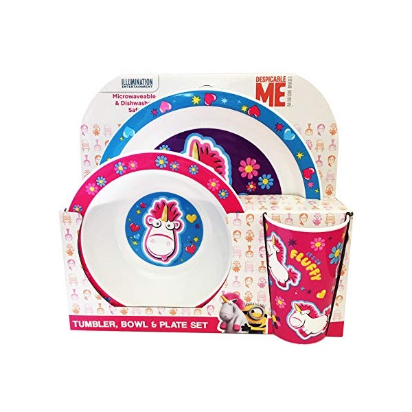 Despicable Me Fluffy Unicorn Tableware Set, polypropylene plastic