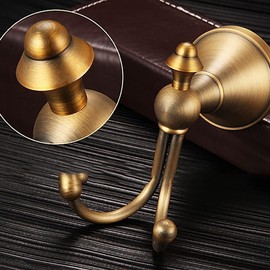 NSCMQSL Vintage Style Wall Mounted Towel Hooks Antique Brass Bathroom Robe Coat Hanger with Brushed Double Hooks (Horn Hook)