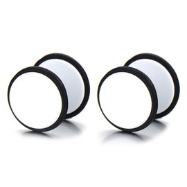 White Screw Stud Earrings Men Women, Steel Cheater Fake Ear Plugs Gauges Illusion Tunnel 2pcs 12MM
