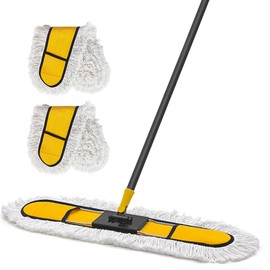 NEWE 24” Commercial Dust Mop, Large Dry Dust Push Broom Indoor, Wide Floor Duster for Laminate, Hardwood, Tile, Marble (Yellow)