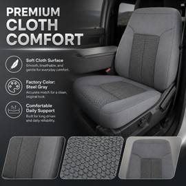 NLQR Front Driver & Passenger Bottom & Top Lean Back Replacement Cloth Seat Covers Steel Gray #1S/2S/3S + Driver Foam Cushion Compatible with Ford F250 F350 F450 F550 2011 2012 2013 2014 2015 2016
