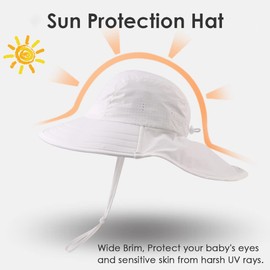 XIAOHAWANG Baby Sun Hat UV Protection Children's Sun Hat with Neck Protection Summer Hat Waterproof Breathable Summer Peaked Cap for Girls Boys, White