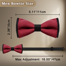 GHTIYLP Bow Ties for Men, Adjustable Black Bow Tie, Pre-tied Bowtie Solid Color Bowties Men for Wedding Buisness Celebration (Black Red)