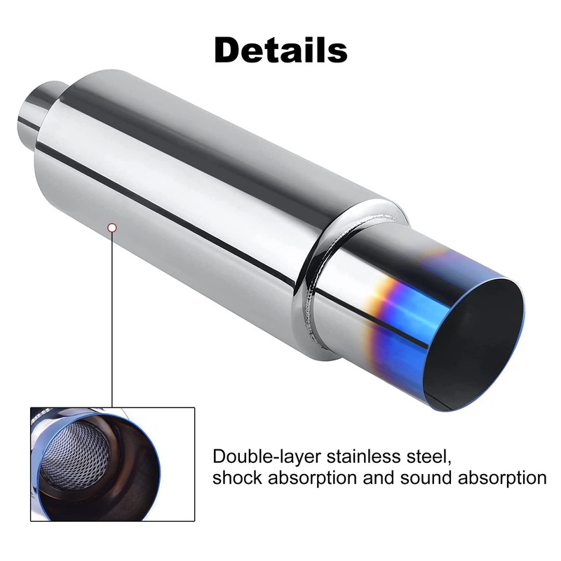EVIL ENERGY Exhaust Muffler,Stainless Steel Exhaust Tip,Universal 18.5" Length (Burnt,3"
