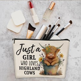 3 Pcs Novelty Highland Cows Animal Just A Girl Who Loves Highland Cows Mmakeup Bag Gifts for Highland Cows Nerd Highland Cowss Lovers Women