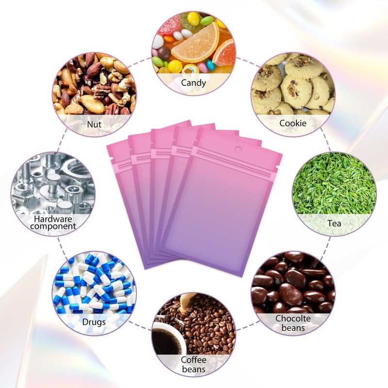 Funfery 100 Pcs Resealable Smell Proof Bags for Food Storage,Gradient