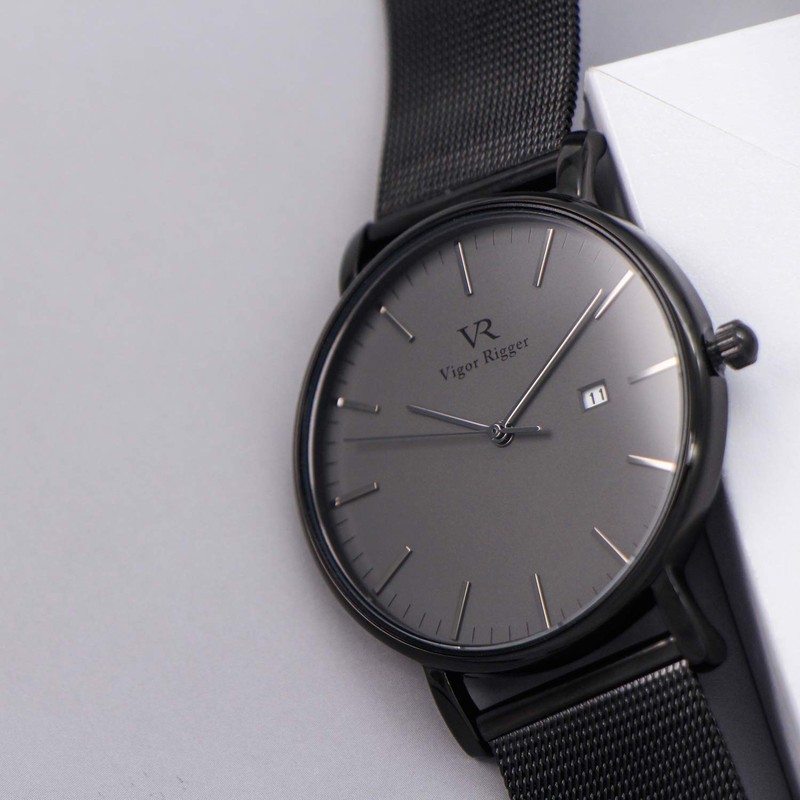 BUREI Men's Watch Brown Leather Strap Analog Date Display Quartz