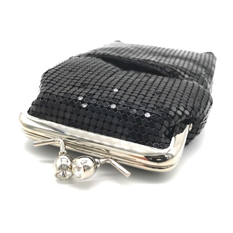 Women's Metal Mesh Eyeglass Case with Crystal Stones Kiss Lock