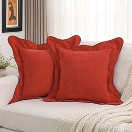 FUTEI Red Chenille Throw Pillow Covers 24x24 Inch Set of 2,Double Stitch Scalloped Bordered Soft Square Cushion Case,Home Decor for Couch,Bed,Living Room