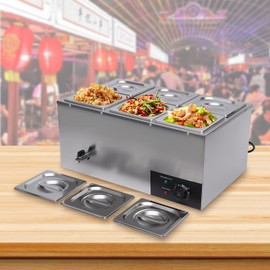 110V 6-Pan Commercial Food Warmer,Buffet Server Food Warming Tray Stainless Steel Chafing Dishes Table Steamer Soup Station with 6 Lids,Adjustable Heat Buffet Electric Countertop (Small 6-Pan)