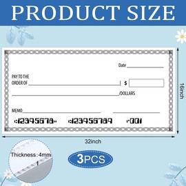 3 Pcs Dry Erase Blank Check 16 x 32 Inches PP Plastic Giant Check Thick Oversized Checks for Presentation Big Fake Checks for Fundraiser Raffle Sweepstakes Reward Winners