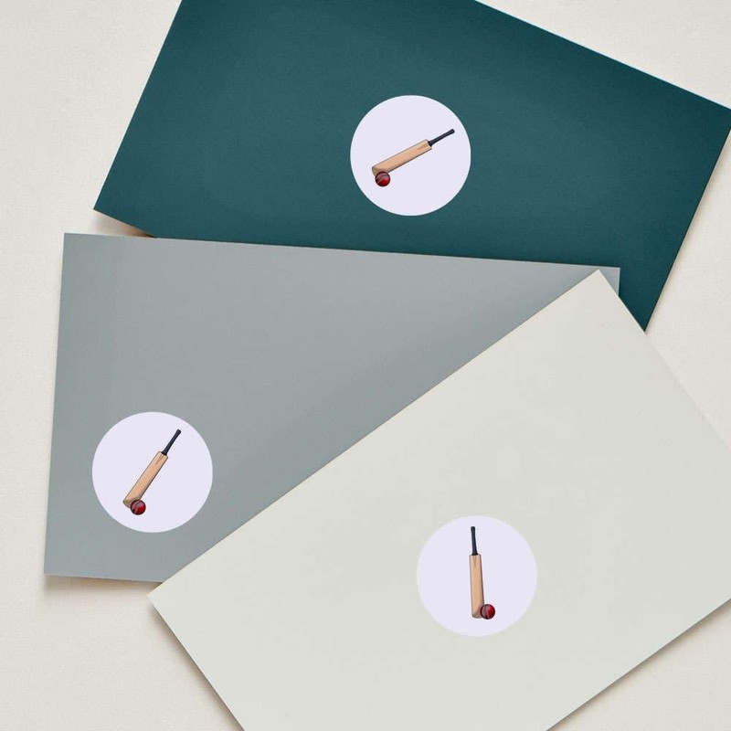 24 x 40mm Round 'Cricket Bat & Ball' Stickers (SK00054713)