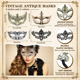 Bucherry 88 Pieces Masquerade Masks Graduation Beads Necklace Set Vintage Antique Venetian Masks Metallic Beaded Necklace for Graduation Party Favor Gifts Supplies Carnivals Cosplay Performance Prop