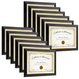 Venusmiles 8.5 x 11 Diploma Certificate Frame with Gold Rim, Degree Document Picture Frame for Wall and Tabletop Display - Award Graduation, Black, 12 Pack