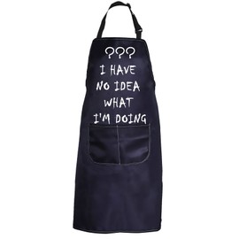 PXTIDY Funny Men Kitchen Apron I Have No Idea What I’m Doing Novelty Grilling Barbeque Apron Dad Father’s Day Gift Joke Apron (Black)