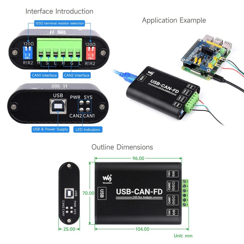 Waveshare Industrial Grade CAN/CAN FD Bus Data Analyzer, USB to