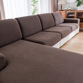 QIANMEW Couch Cushion Covers,Comfort Soft Magic Sofa Covers Washable Stretch Resistant for Chair Cushion Couch Furniture Protectors for Pets Sectional Slipcovers(Back Couch Cover,Brown)