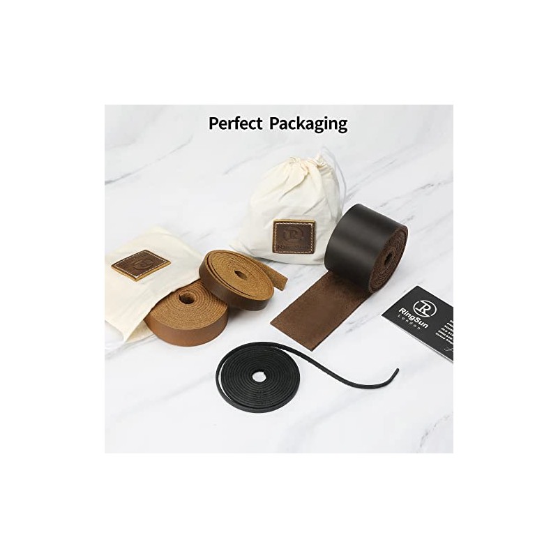 Ringsun 1/4 Inch Wide Flat Leather Strips for Crafts, Full