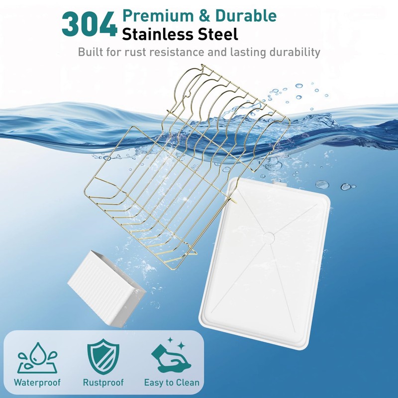 Buruis Dish Drying Rack for Kitchen Countertop, Large Capacity Gold