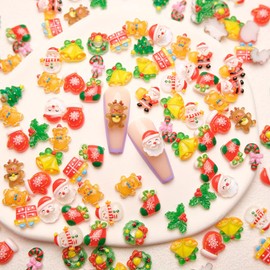 52PCS Christmas Nail Charms 3D Resin Mix Christmas Nail Art Charms Colorful Reindeer Snowman Santa Claus Wreath Bell Nail Rhinestones Decoration Winter Nail Jewelry Supplies Xmas Nail Gems Accessories