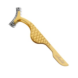 SIALIT False Eyelashes Applicator Tool - Stainless Steel Eyelash Extension Tweezers Remover Clip, Perfect for Strip, Individual, and Cluster Lashes (Golden)