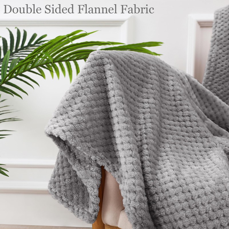 Yebeda Cuddly Waffle Blanket, 130 x 170 cm, Light Grey,