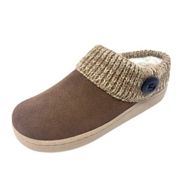 Clarks Women's Knitted Collar Clog Slipper (9 M US, LT Brown)