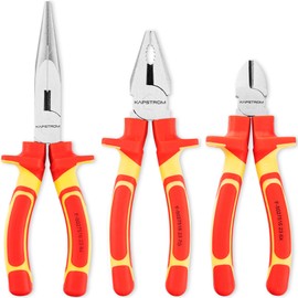Kapstrom 3 Pc Electricians Pliers Set, Professional Insulated & VDE Tested Combination, Long/Needle Nose & Diagonal Cutting Pliers/Side Cutters, Multi-Purpose Tools w/Comfort Grips