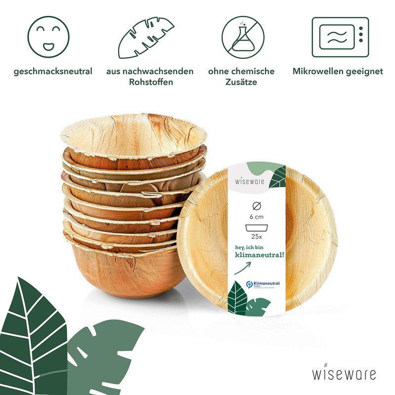 Wiseware Palm Leaf Dip Bowl, Pack of 25 Mini Disposable