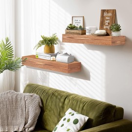 YLYHSST 17x3x7 inch Floating Shelves Wall Mounted - Set of 2 Wood Rustic Solid Wood Wall Shelf - Heavy Duty Decorative Storage Shelves for Living Room, Bedroom, Bathroom, Kitchen