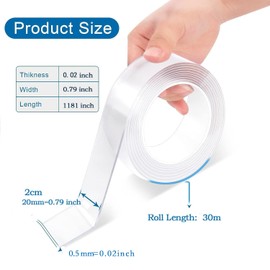 betensh 30 Metres Double-Sided Tape Heavy Duty Traceless Removable Reusable Extra Strong Nano Tape Double-Sided Tape Washable for Carpet Home or Office