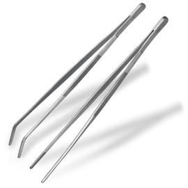 Shehadeh - Set of 2 - Cooking Tweezers 30 cm, Barbecue Tongs - Straight, Curved and Rounded with Finely Profiled Gripping Surfaces - Solid Kitchen Tongs Ideal as Barbecue Tweezers & Meat Tweezers