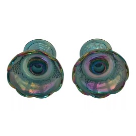 Indiana Glass Set of 2 Vintage Harvest Grape Blue Indiana Carnival Glass Candle Stick Holders