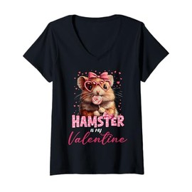 Womens Cute Hamster Valentine's Day Hamster Is My Valentine Outfits V-Neck T-Shirt
